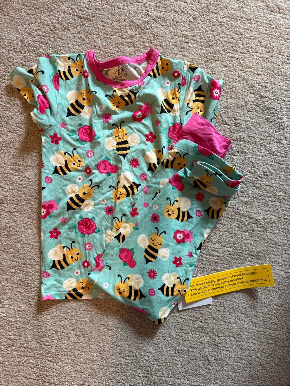 Birdie Bean Bamboo Girls Bee Print Pink Trim Pajama Set